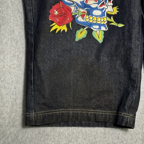 Ed Hardy Shorts Men 42 Blue Skull Crown Rose Graphic Denim Street Casual Y2K - Picture 5 of 21