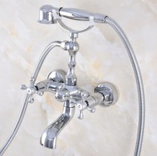 Wall Mounted Polished Chrome Brass Bathtub Clawfoot Faucet Mixer Tap Hand Shower
