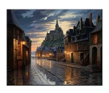 Enchanting Dusk Rain at Mont Saint-Michel | Serene Streetscape in Twilight