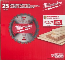 25 Pack Milwaukee 7 1/4 Circular Saw Blades 24 Tooth Framing 48-40-1711 NEW