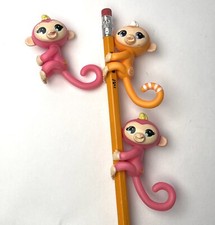 Fingerlings Minis Monkey Figures Pink and Orange Pencil Toppers Lot of 3