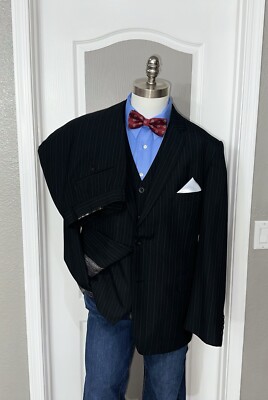 J. Ferrar 3 Piece Pant Suit Size 46R 2 Button Sport Coat Men's Blazer Striped