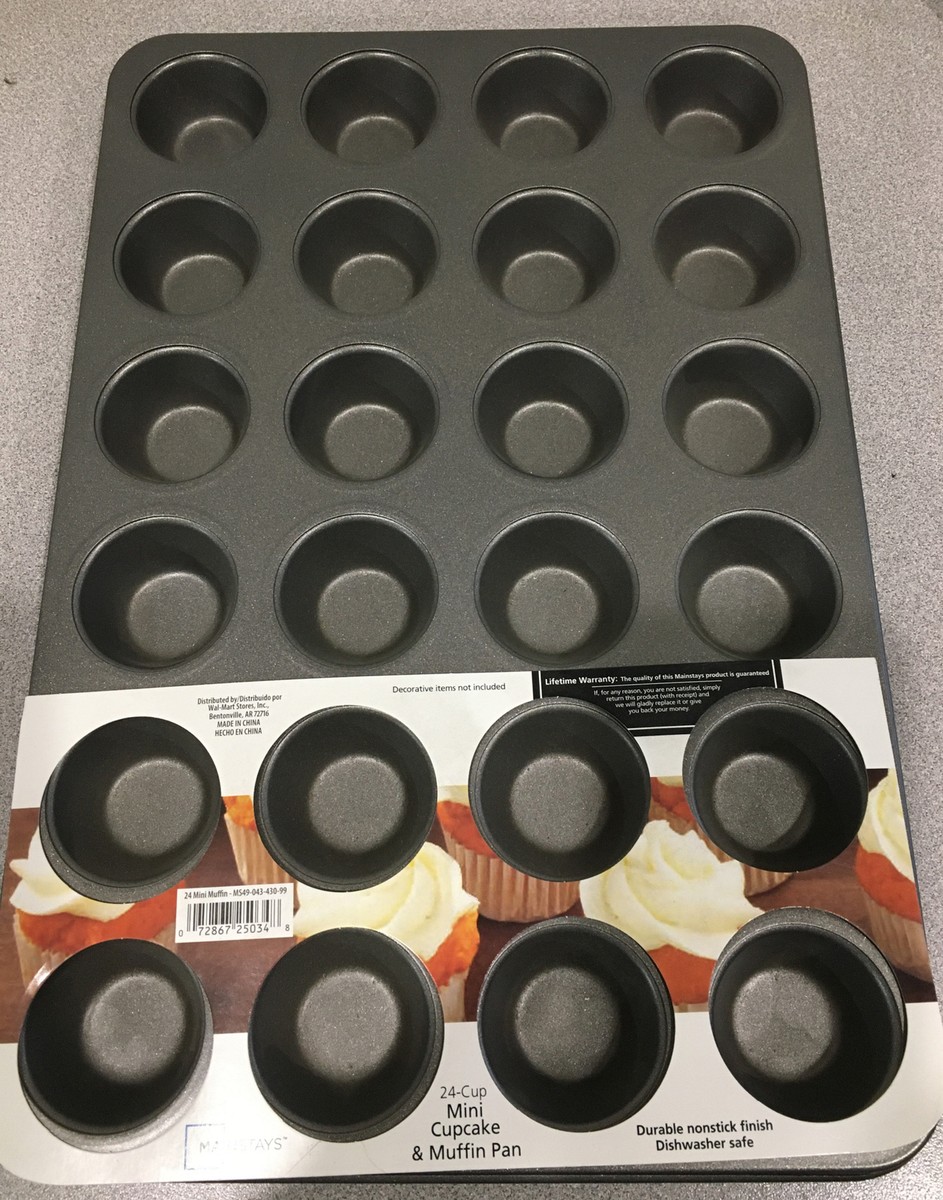 Mainstays Nonstick Mini Cupcake Muffin Pan 24 cup, Steel Gray