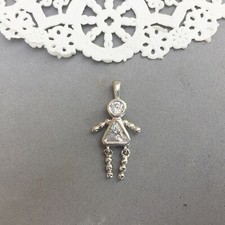 Birthstone Kid Pendant Charm Sterling Silver April Triangle CZ Gem 1 1/4"