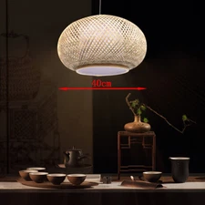 Vintage Bamboo Wicker Rattan Pendant Light 40/60cm Hanging Ceiling Lamp Fixture