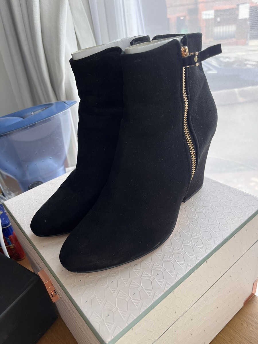 Dune Black Suede Ankle Boots With Gold Zip UK5/EU38 UK