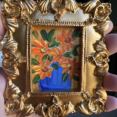 Sunflowers,flowers,miniature Painting,small,mini,framed