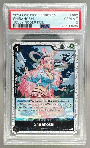 148509496 Shirahoshi 2024 One Piece The Best #OP05-082 Jolly Roger Foil PSA 10