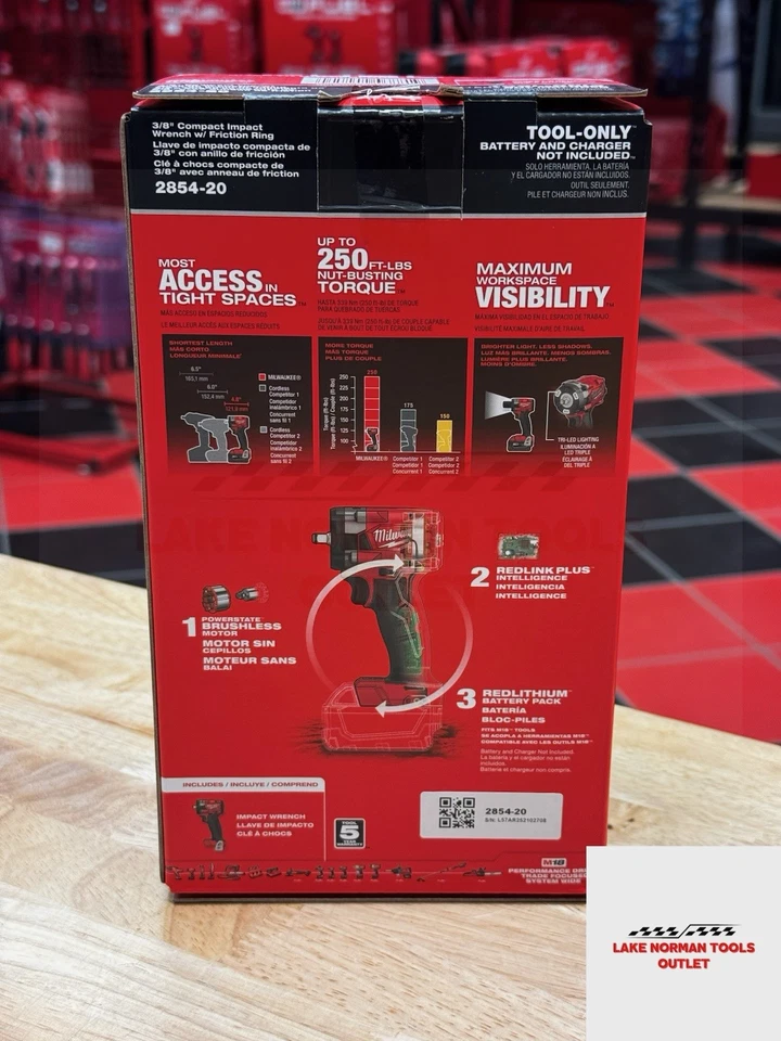 NUEVO Milwaukee 2854-20 M18 COMBUSTIBLE 3/8" Llave de Impacto Compacta con Anillo de Fricción Foto 2 de 4