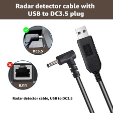 USB to DC3.5 Plug Power Cable for Radar Detectors, 8.2FT 5V-12V USB Power Cab...