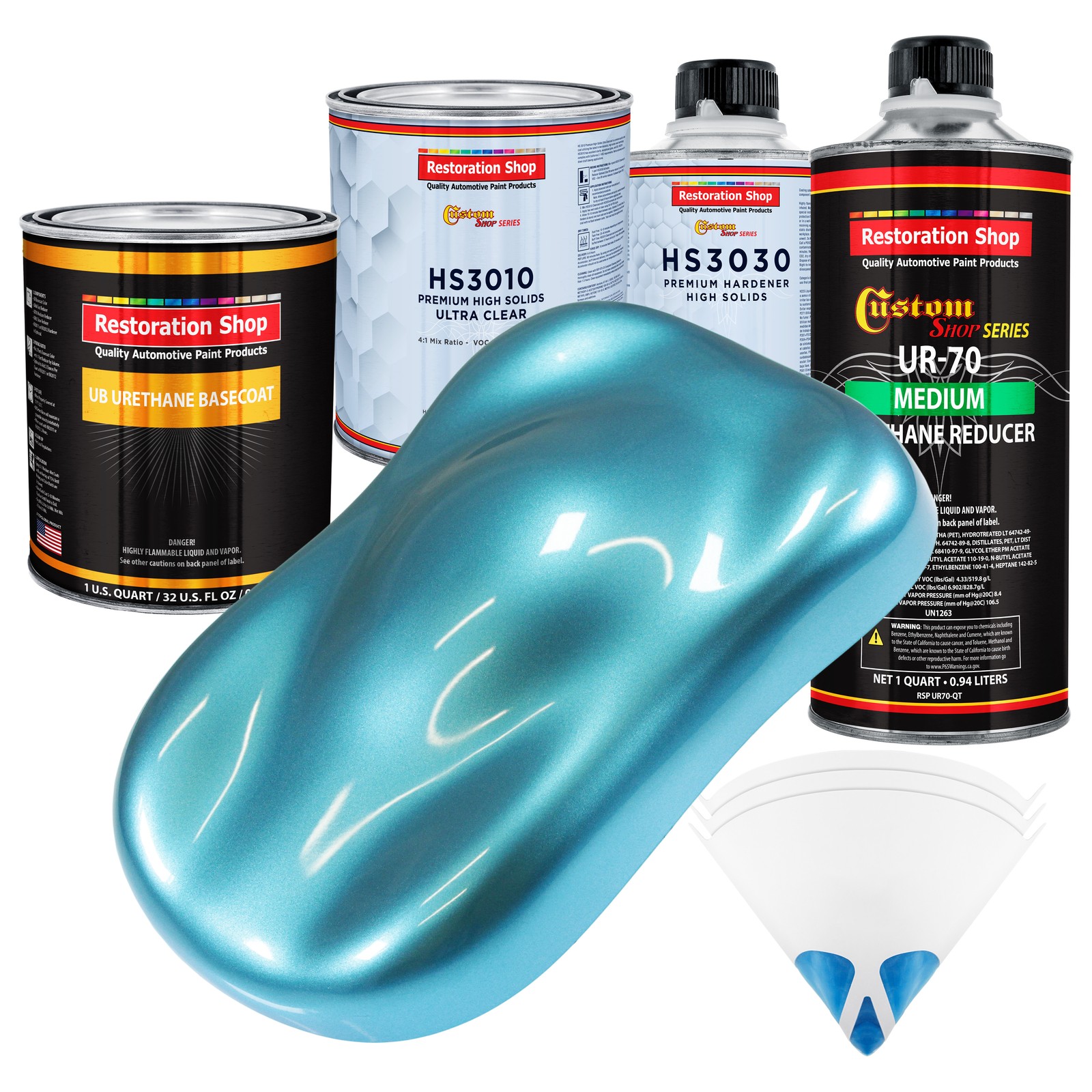 Azure Blue Metallic Premium Quart Urethane Basecoat Clearcoat Auto Paint Kit  