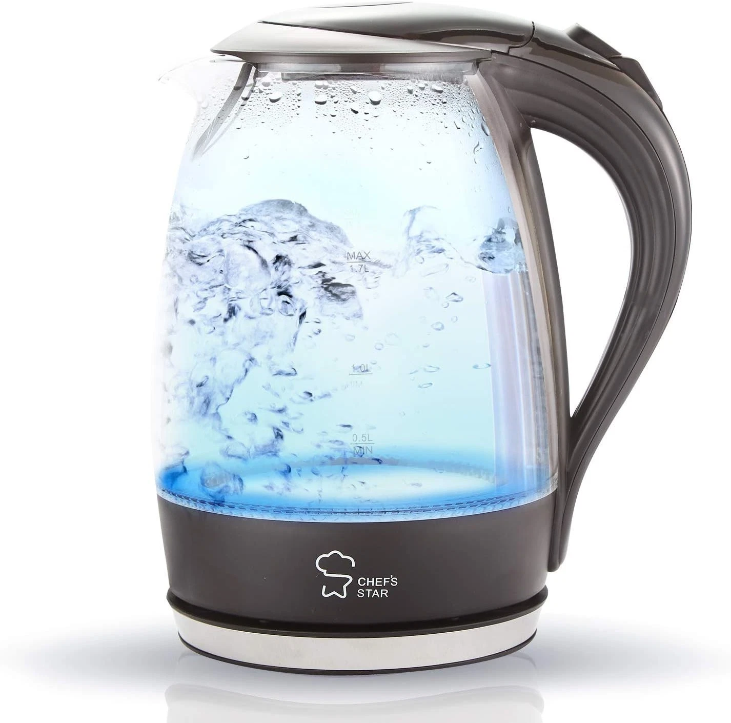 Chef's Star Borosilicate Glass Electric Kettle, 1.7 Liter (Black) new