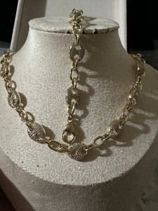 Gold Tone Oval Link Chain Necklace Pavé Crystal Lobster Clasp