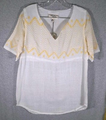 Artisan Top Womens Medium Sheer V-Neck Bohemian Hand Woven Fair Trade Minimalist