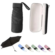 GUARAY Mini Umbrella with Case – Lightweight Folding Compact Travel Black
