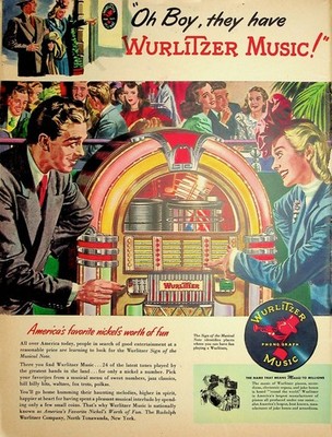 Original 1946 Vintage Print Ad: Ft. Wurlitzer Music, Nickel's worth of fun