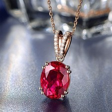 V-Shaped Ruby Gemstone Pendant Necklace 18K Rose Gold Plated