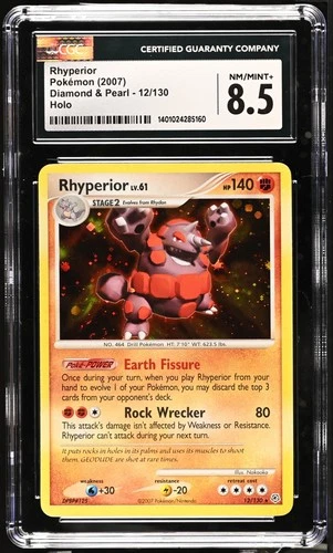 *POP 22* CGC 8.5 Rhyperior Holo LV 61 Diamond & Pearl 12/130 Pokemon 2007 NM-MT+