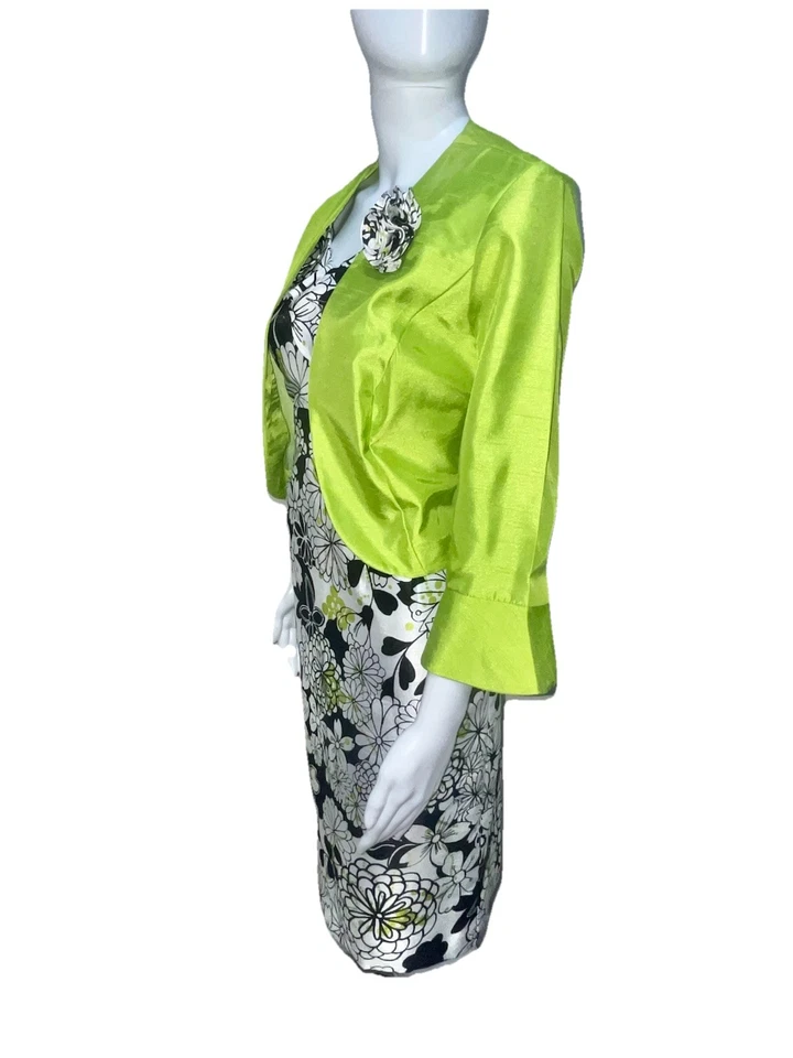 Dana Kay Green Jacket & White/Black Sheath Dress Suit Size 8 Church Suit Bust 38 - Image 4 of 4