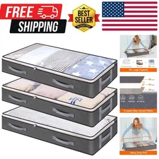 3 Pack Underbed Storage Bags 75L Foldable Clothes Bag Large Capacity Storage ...