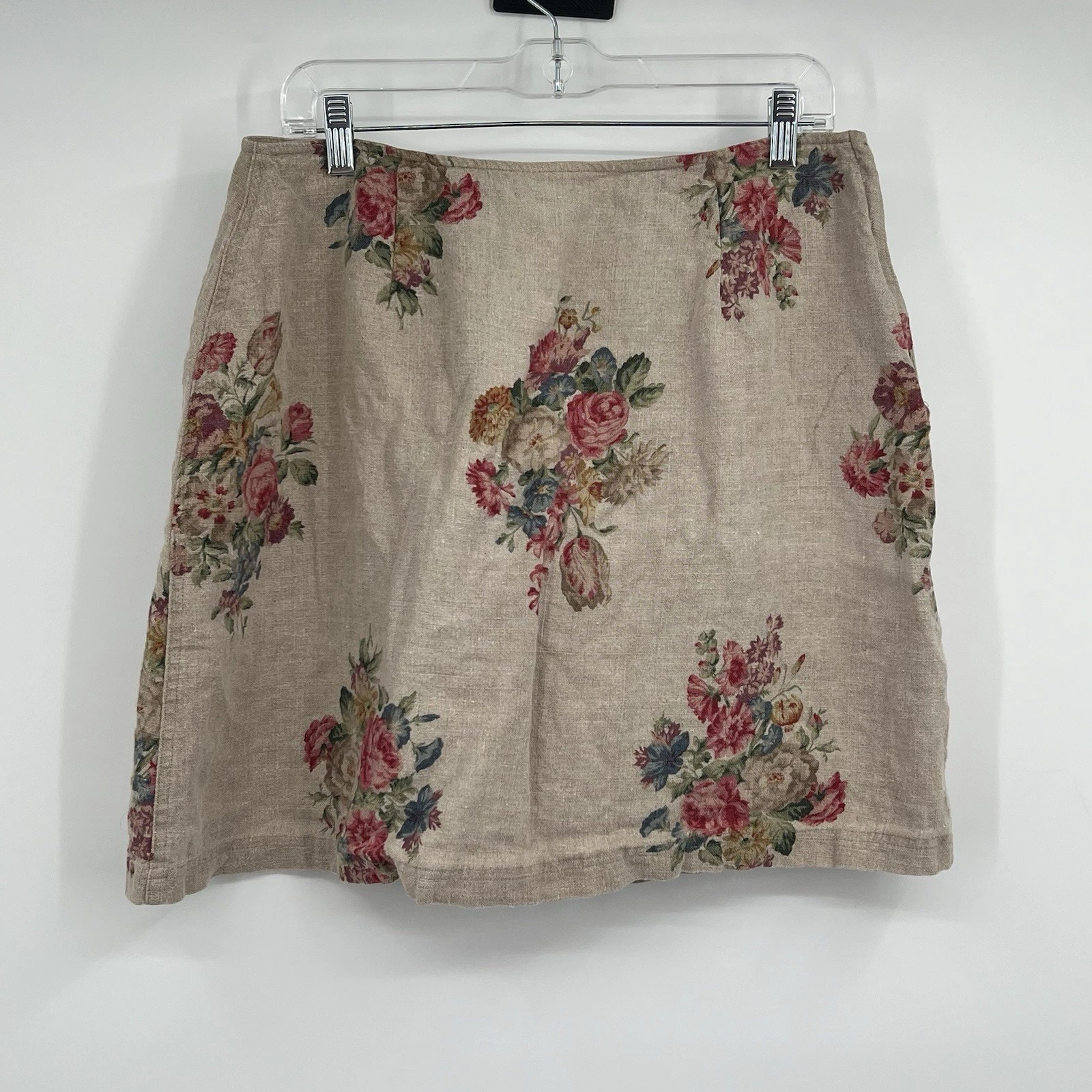 VTG Karen Kane 100% Linen Short Floral Skirt Country Cottagecore 32” USA