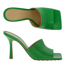 Bottega Veneta Stretch Mule Heeled Sandals Green Nappa Leather Size 40 New