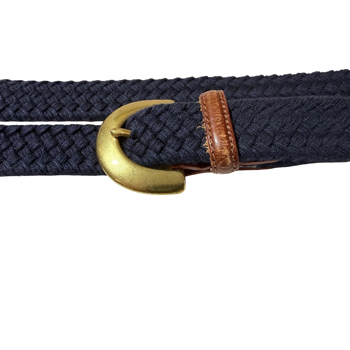 Melamed Womens Braided Leather Belt Blue Brown Woven Brass Buckle Size M 42 Inch Bosun main image 2