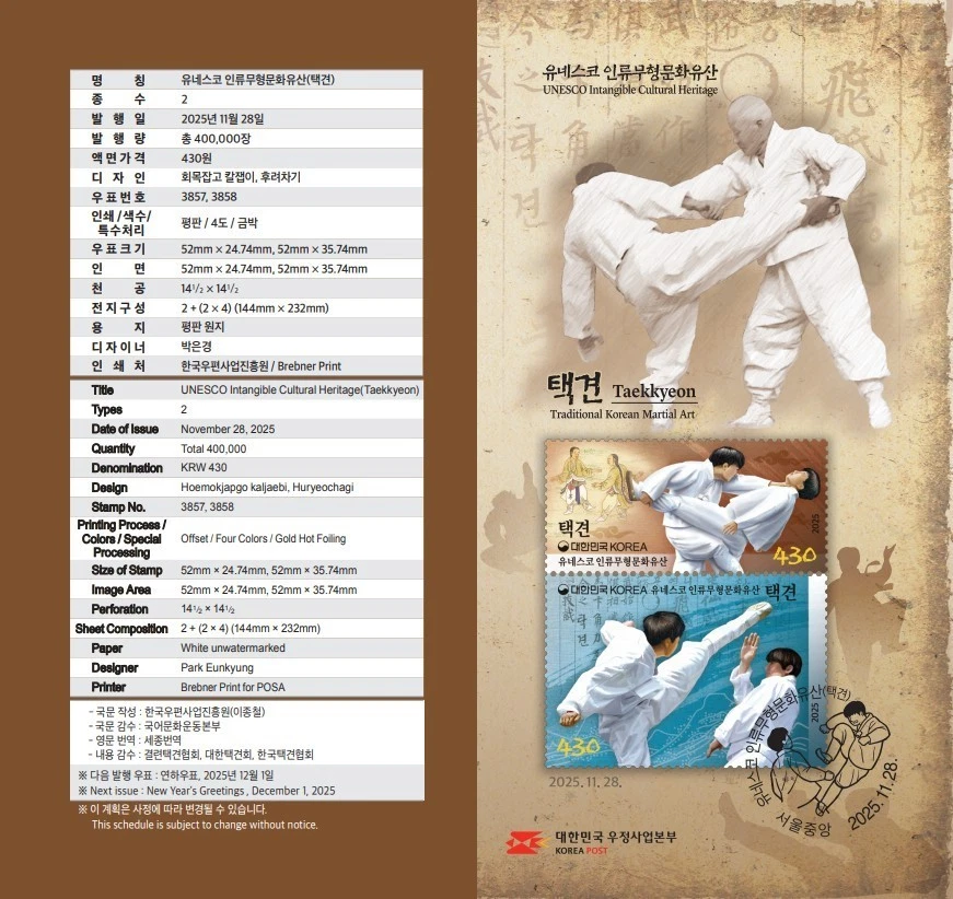 2025 UNESCO  Intangible Cultural Heritage  Taekkyeon , Korea MNH Fullsheet - Image 4 of 4