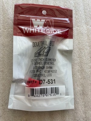 WHITESIDE #D7-531 PORTER- CABLE DOVETAIL BIT - 1/2'' SH X 17/32'' LD X 7 DEG