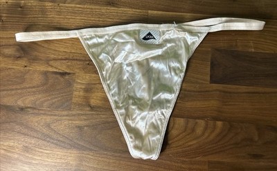 Vtg String Thong Panties Delicates Second Skin Liquid Satin Shiny Hi Cut Sz 8
