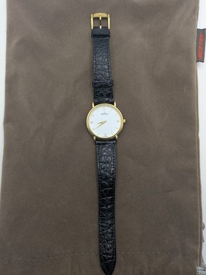 Classic Vintage MOVADO MUSEUM 87-E4-0885 Gold Plated White Dial Leather Band