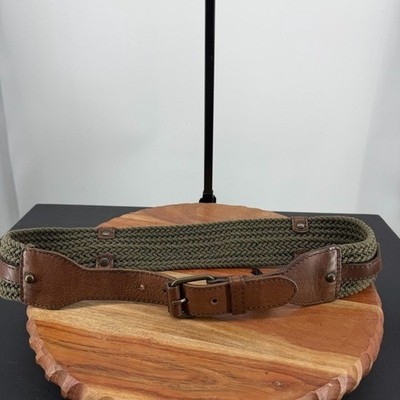 MASSIMO DUTTI BELT green woven brown leather SIZE M 70 fits 31-35  waist