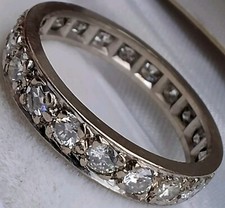 18Ct White Gold 1Ct Diamond Antique Eternity Wedding Band Ring Size M Superb