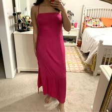 NWT Lulus Dress M Power of Chic Pink Midi Tie Back Satin Sleeveless StraightNeck
