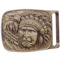Messing Buckle, Indianer, HäUptling, Indian Chief, Western, GüRtelschnalle