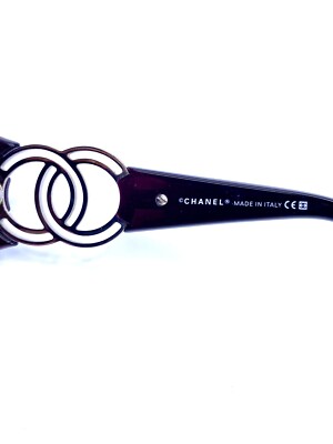 Authentic Vintage Chanel 6020 C.914/8G 120 Shield Sunglasses VTG CHANEL Dark Purple Rectangle Wrap Sunglasses Made in  main image 4