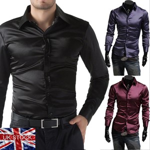 mens black satin dress shirt
