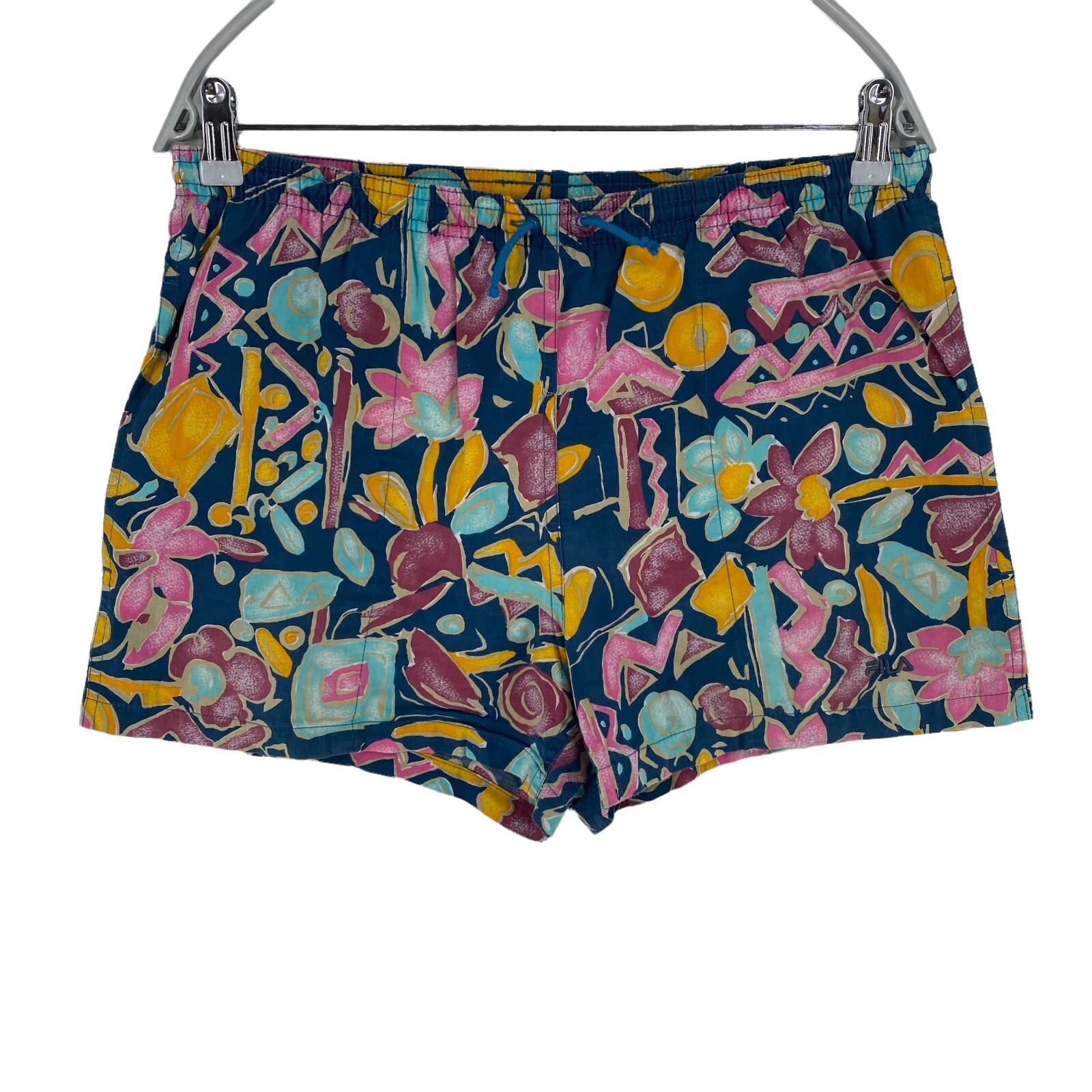 FILA Floreale Blu Navy 100% Cotone Activewear Pantaloncini Taglia Eu 50 UK 40 34