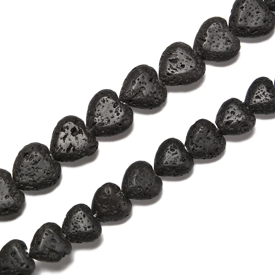 Cuentas de piedra de lava negra en forma de corazón tamaño 10 mm 12 mm 15,5"" hilo Foto 3 de 3