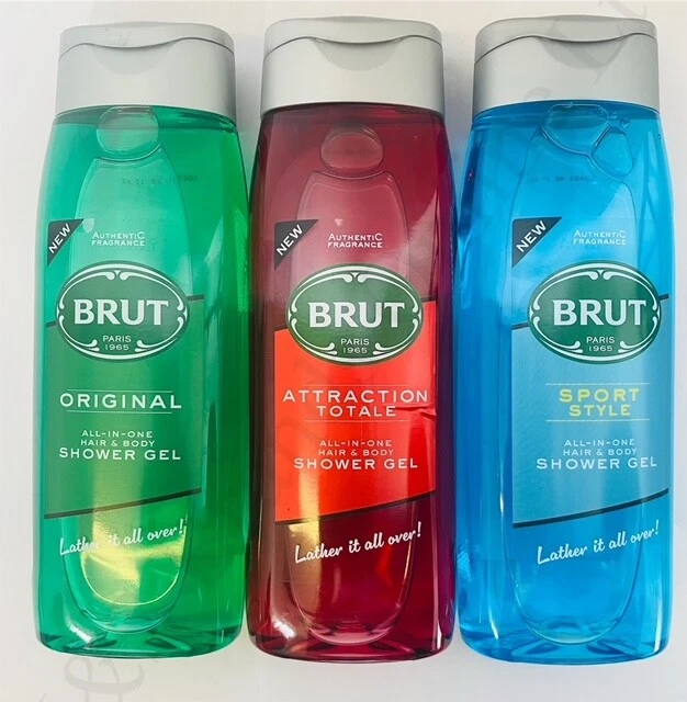 2 X BRUT ORIGINAL, SPORT STYLE, ATTRACTION TOTALE SHOWER GEL ALL IN ONE 500ML