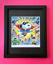 AIDAN FLUX  Hand Signed Authentic LtdED Print Framed SNOOPY SUPER HEROE COA