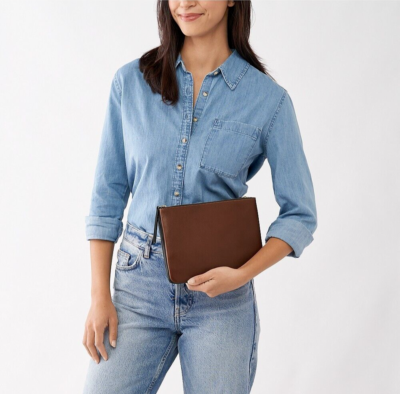 Fossil Devon Double Zip Crossbody Black Brown Leather ZB1827015