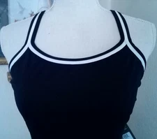 Dolfin Reliance Womens Size 38 One Piece Swimsuit Black White Racerback UPF 50 
