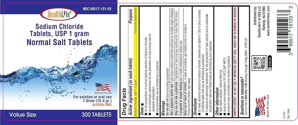 Health Life Sodium Chloride Tablets 1 Gm, USP | 300 Count | Normal Salt