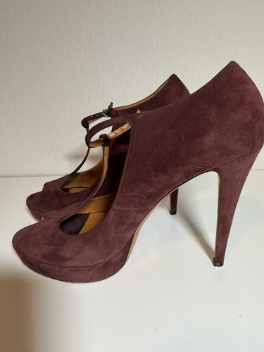 GUCCI Betty T-Strap Platform Heels Pumps Burgundy Suede Size 42 Pre-Owned - Picture 7 of 8
