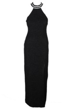 Teeze Me Juniors Black Sleeveless Beaded Neck Gown 1-2