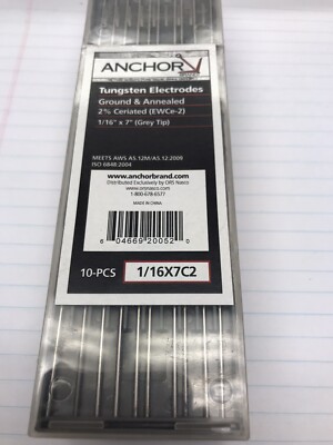 10 Pcs. 1/16 X 7 C2 ANCHOR TUNGSTEN ELECTRODES. Grey Tip. 2% Ceriated (EWCe-2)