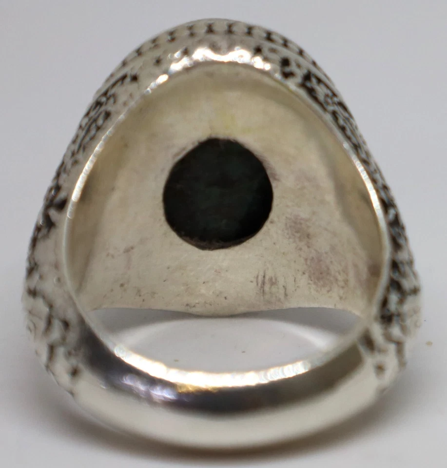 belle bague en argent pierre turquoise verte pour homme - Photo 4/4