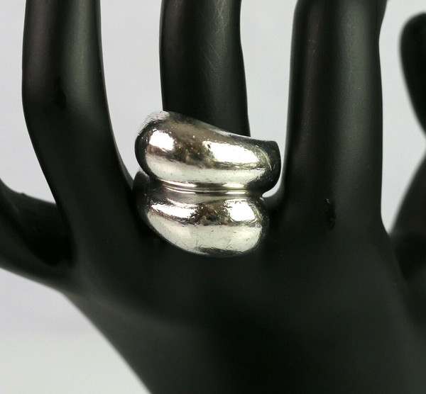 Vintage Modernist Sterling Silver 925 Puffy Bypass Design Ring 16 Grams Size 7