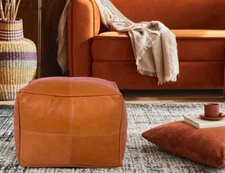 Leather Foot Stool Ottoman, Handmade Pouf, Moroccan Pouffe, Unique Home Decor